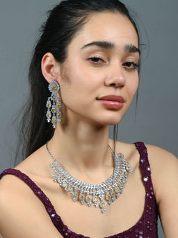 Odette - Yellow Alloy Stone Studded Elegant Jewellery Set