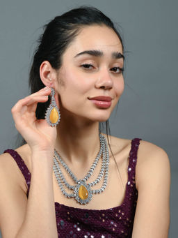 Odette - Yellow Stone Studded Alloy Layered Jewellery Set