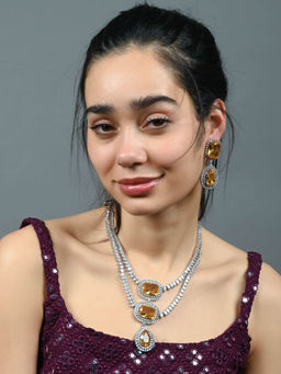 Odette - Yellow Stone Studded Alloy Embellished Jewellery Set
