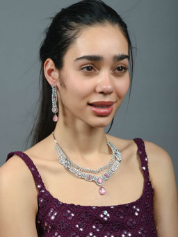 Odette - Pink Alloy Stone Studded Jewellery Set