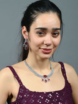 Odette - Ruby Red Alloy Stone Studded Jewellery Set