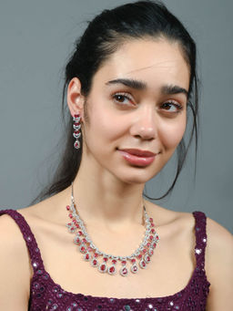 Odette - Dark Pink Alloy Stone Studded Jewellery Set
