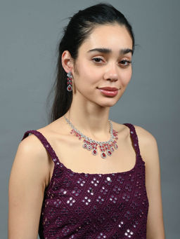 Odette - Ruby Red Alloy Stone Studded Jewellery Set