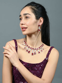 Odette - Red Alloy Stone Studded Jewellery Set