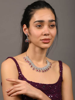Odette - Red Alloy Stone Studded Jewellery Set