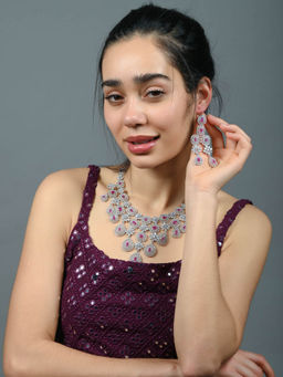 Odette - Pink Alloy Stone Studded Jewellery Set