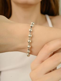 METALM - 925 Silver Trendy Beaded Ball Chain Bracelet