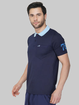 Vector X - Navy Polyester Regular Fit Sports Polo T-shirt For Men