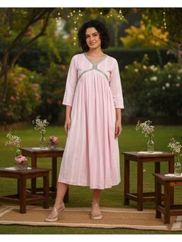 Maaesa - Women Casual Rayon V-Neck A-Line Dress