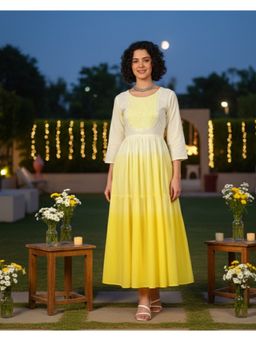 Maaesa - Women Cotton Embroidered Flared Round Neck Dress