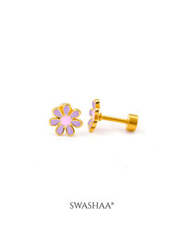 SWASHAA - Miss Purple Flower 18K Gold Plated Kid's Earrings (2-12 Years)