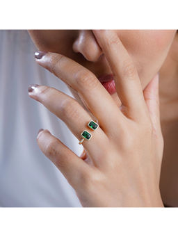SWASHAA - Anali Emarald 18K Gold Plated Ring