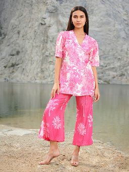 House of Soi - Pink Printed Top & Pant Co-Ord (Set of 2)