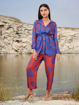 House of Soi - Frosted Printed Top & Pant Co-Ord with Belt (Set of 3)