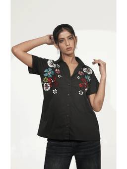 Galocher Clothing - Black Women's Cotton Embroidered Shirt