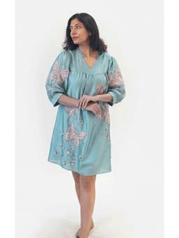 Galocher Clothing - Blue Breezy Butterfly-Zara Silk Embroidered Dress