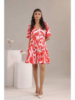 June 9 Clothing - Red Abstract Print Mini Dress For Women