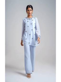 Galocher Clothing - High Low Pastel Blue Embroidered Top