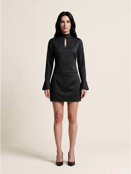 Stylia - Black Noir Bow-Back Mini Dress With Belt