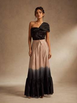 Stylia - Black One-Shoulder Draped Top With Maxi Skirt