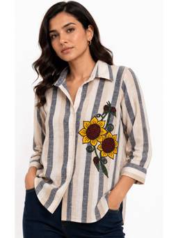 Galocher Clothing - Multi-Colour Sunflower Embroidered Women's Shirt