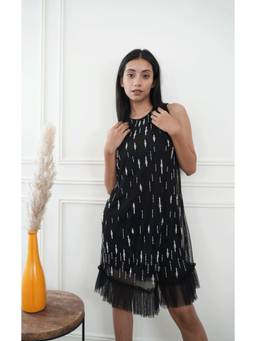 Galocher Clothing - Black Pearls Embroidered Ruffle Dress