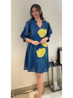 Galocher Clothing - Blue -Zara Silk Embroidered Dress