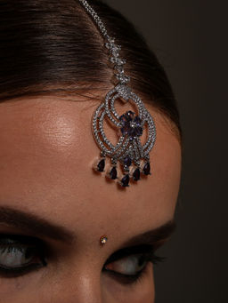 VENI - Silver-Plated Navy Blue Stone Maang Tikka