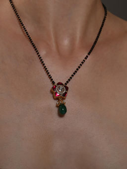 VENI - Gold-Plated Artificial Stones Studded and Beaded Mangalsutra Set