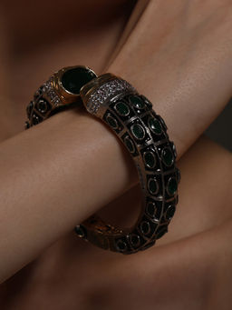 VENI - Gold-Plated Green Stone Studded Kada