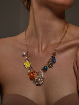 VENI - Gold-Toned Brass Silver-Plated Oxidised Necklace