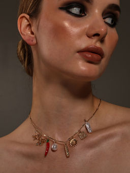VENI - Gold-Toned Brass Silver-Plated Oxidised Necklace