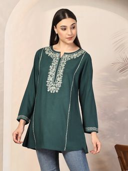 QAZMI - Women Ardra Kashmiri Aari Work A-Line Kurti