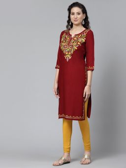 QAZMI - Bushra Kashmiri Aari Embroidered Straight Kurta