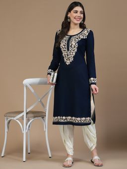 QAZMI - Floral Aari Embroidered Straight Kurta