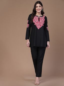QAZMI - Ayesha Kashmiri Aari Embroidered Black Kurti with Pant