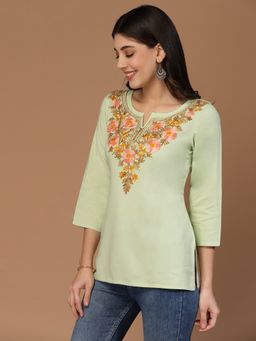 QAZMI - Israa Kashmiri Floral Embroidered Straight Kurti