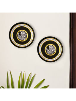 ExclusiveLane - The Warli Tales' Hand-Painted Terracotta Wall Plates (8 Inch, Set Of 2, Black)