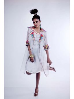 Firki by Sweta - White Brooke Dress with Jacket (Set of 2)