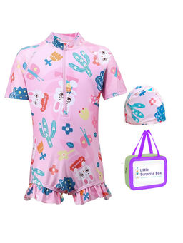 Little Surprise Box - Little Surprise Box,Pink Bunny Kids Swimwear with matching Swim Cap
