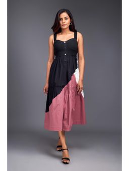 Deepika Arora - Colour Block Pink Fit And Flare Sleeveless Midi Dress