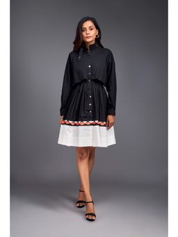 Deepika Arora - Black And White Colour Block Jacket Style Ruffle Dress
