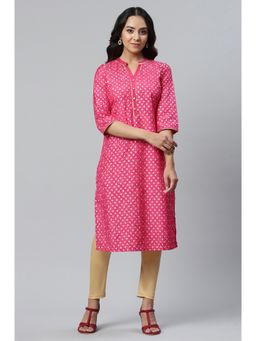 Aurelia - Women Pink Festive Floral Print Viscose Blend Kurta