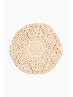 H&M - Women Beige Crochet-Look Cotton Beret Cap