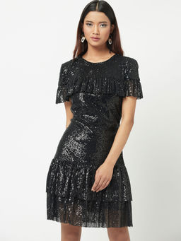 Attic Salt - Black Sequins Pretty Please Ruffle Dress