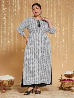 Miss Chase - A+ Curve Collection Plus Size Women's Navy Blue Round Neck Kurta