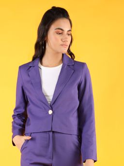 CHKOKKO - Purple Women Solid Single-Breasted Blazer