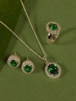 Margento Jewels - 925 Sterling Silver Classic Green Emerald Topaz Set With Ring