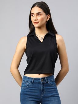 Xpose - Women Black Sleeveless Crop Top