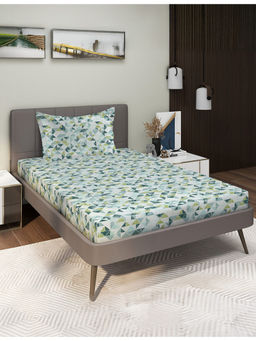 GRES Home - 120TC 100% Cotton Single Bedsheet and 1 Pillow Cover - Blue